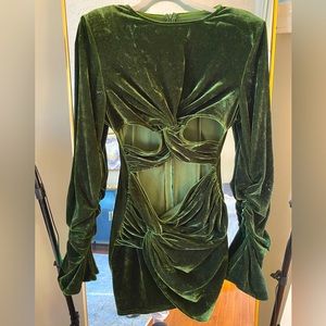 Velvet cut out emerald green dress